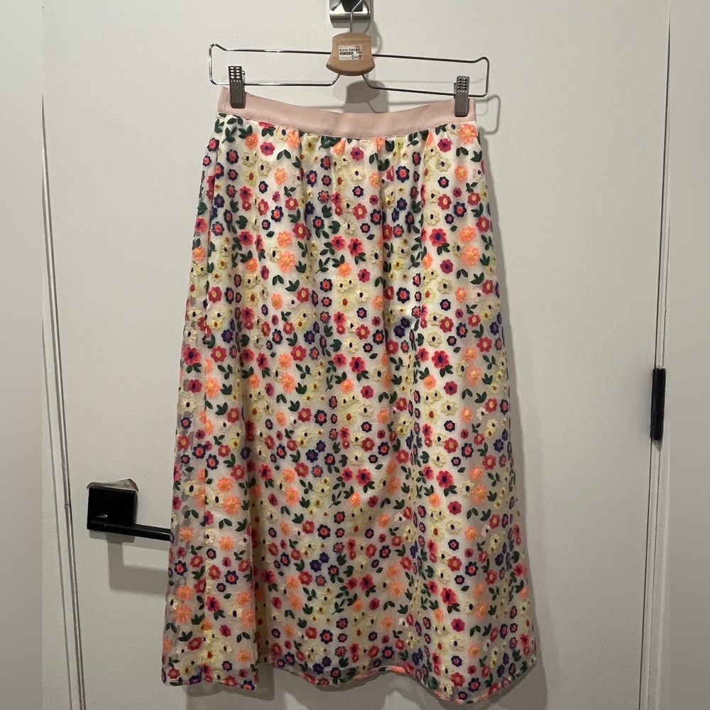 Floral Embroidered Midi Skirt